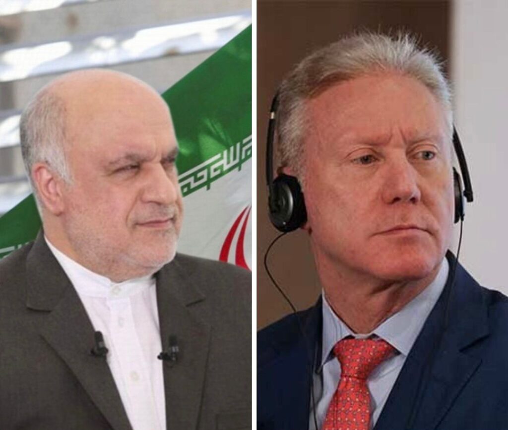 من اليمين وزير الخارجية اللبناني يوسف رجي ومن اليسار السفير الايراني في لبنان مجتبى أماني