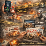 ملصق تعبيري عن الاخبار المضللة من انتاج الذكاء الاصطناعي