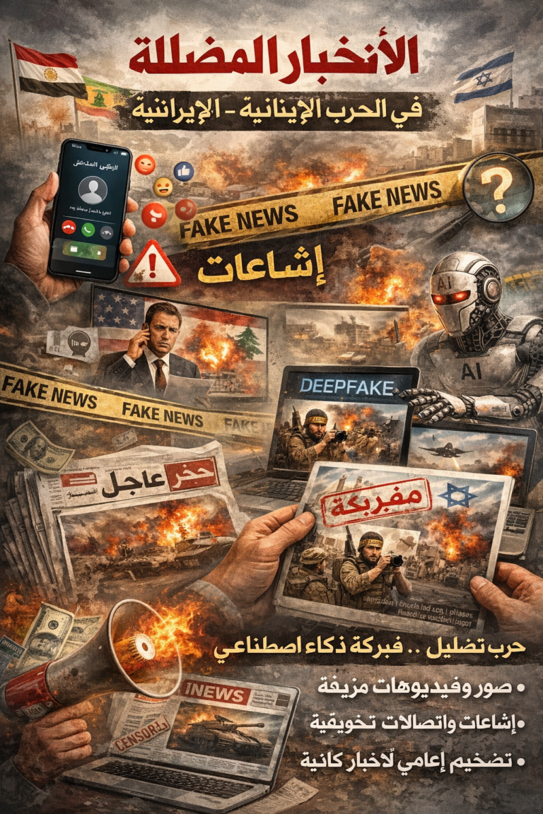 ملصق تعبيري عن الاخبار المضللة من انتاج الذكاء الاصطناعي