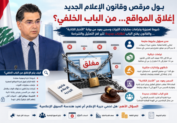 وهنا تحديداً يكمن الخطر الأكبر في قانون الإعلام الجديد: أن ينتقل لبنان من مرحلة إعلام فوضوي ومتعدد، بكل عيوبه، إلى مرحلة إعلام أكثر تنظيماً، نعم، لكن أقل تعددية، وأكثر تركّزاً، وأشد قابلية للتأثر بمن يملك المال والنفوذ.